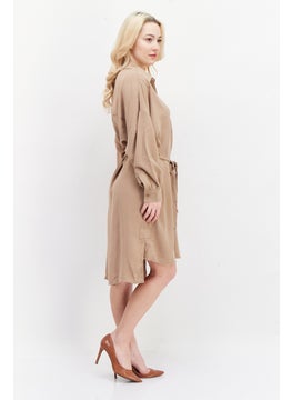 French Connection Women Plain Midi Dress, Tan  - Image 3