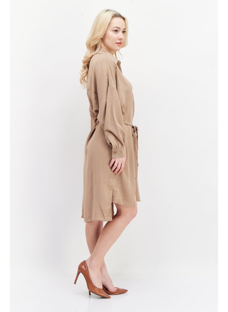 French Connection Women Plain Midi Dress, Tan  - Image 3