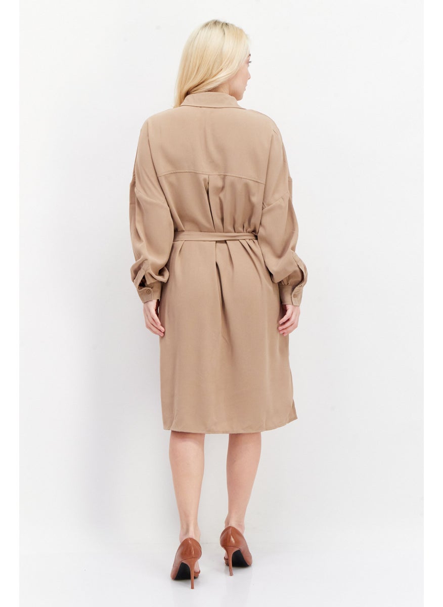 French Connection Women Plain Midi Dress, Tan  - Image 4