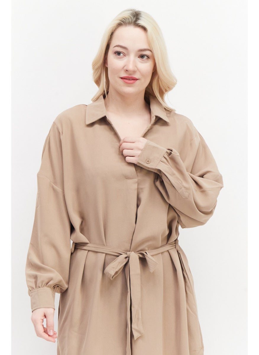 French Connection Women Plain Midi Dress, Tan  - Image 2