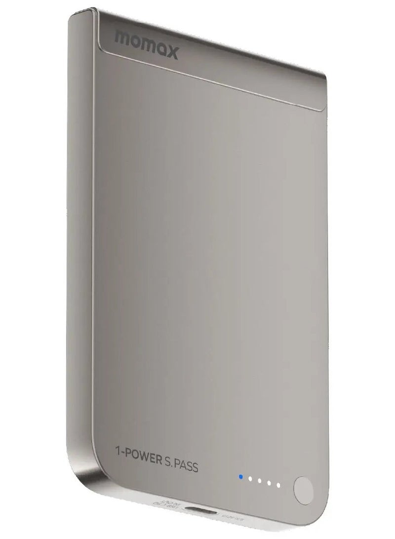 Momax 1-POWER S.PASS 5000mAh QI2 بنك طاقة لاسلكي مغناطيسي USB-C بقدرة إخراج تصل إلى 15W - فضي - Image 2