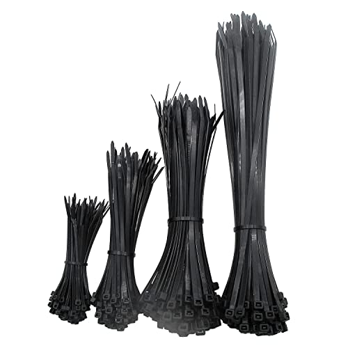 Superun 400 Packs Black Zip Ties Assorted Sizes 4+6+8+12 Inch Wire Ties, Heavy Duty Cable Ties Set - Zipties Variety Pack - Image 3