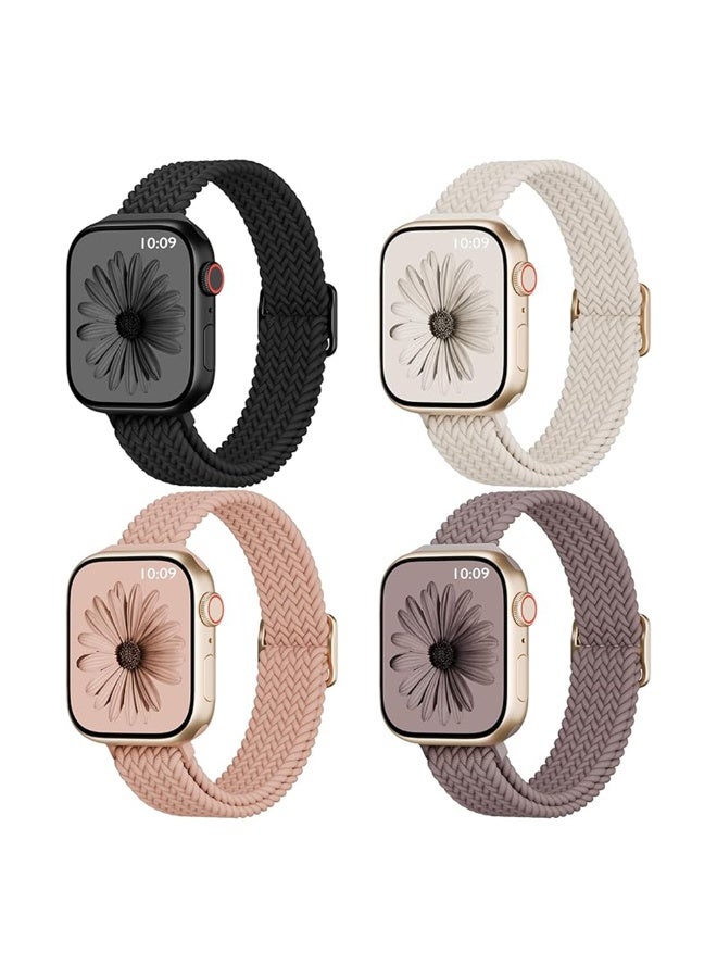 O Ozone (Pack of 4) Slim Braided Stretchy Nylon Bands For Apple Watch Band 38mm 42mm 40mm 41mm Women Men - Image 1