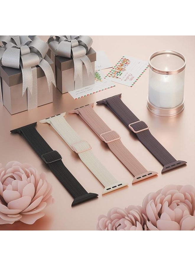 O Ozone (Pack of 4) Slim Braided Stretchy Nylon Bands For Apple Watch Band 38mm 42mm 40mm 41mm Women Men - Image 2
