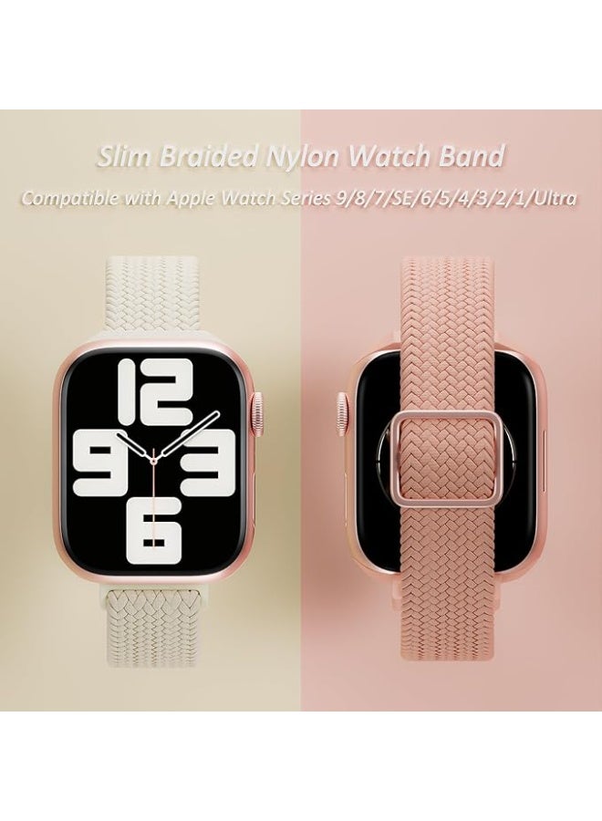 O Ozone (Pack of 4) Slim Braided Stretchy Nylon Bands For Apple Watch Band 38mm 42mm 40mm 41mm Women Men - Image 3