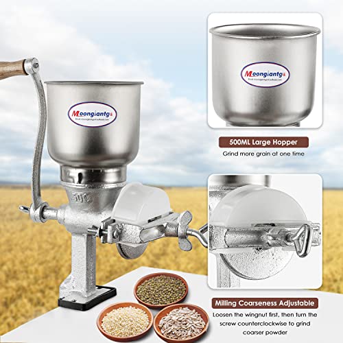 Moongiantgo Corn Grinder Cast Iron, Hand Crank Grain Mill with Large Hopper & Table Clamp, for Manual Crushing Barley Wheat Berries Coffee Chickpeas Seeds Pepper Dried Beans Animals Feed Home Brewing - Image 2