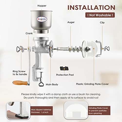 Moongiantgo Corn Grinder Cast Iron, Hand Crank Grain Mill with Large Hopper & Table Clamp, for Manual Crushing Barley Wheat Berries Coffee Chickpeas Seeds Pepper Dried Beans Animals Feed Home Brewing - Image 4