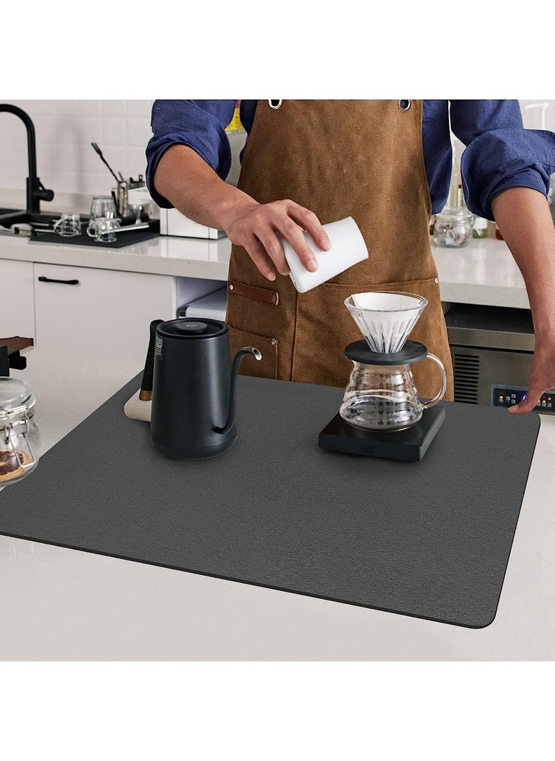 SYOSI - Coffee Mat, 12‘’x 20'' Absorbent Dish Drying Mat, Coffee Bar Mat, Coffee Maker Mat for Countertop, Non-Slip Rubber Backed, Coffee Bar Accessories Fit Under Coffee Maker Machine, Gray - Image 1