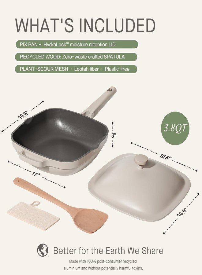 USELUCK 10 Inch Frying Pan,Non Toxic Cast Aluminum Deep Fry Pan,Ti-Ceramic Nonstick Pix Pan with Lid,Natural Wooden Spatula and Loofah Scrubber-Morning Mist - Image 4