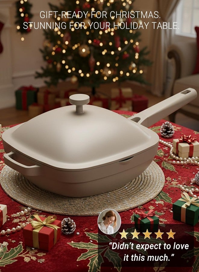 USELUCK 10 Inch Frying Pan,Non Toxic Cast Aluminum Deep Fry Pan,Ti-Ceramic Nonstick Pix Pan with Lid,Natural Wooden Spatula and Loofah Scrubber-Morning Mist - Image 2