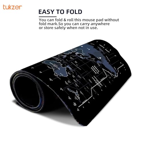 Tukzer World Map Extended Gaming Mouse Pad, High Speed Mouse Tracking & Control, Stitched Embroidery Edges, Non-Slip Rubber Base for Computer Laptop Keyboard - Image 3