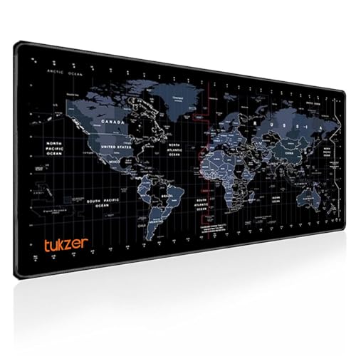 Tukzer World Map Extended Gaming Mouse Pad, High Speed Mouse Tracking & Control, Stitched Embroidery Edges, Non-Slip Rubber Base for Computer Laptop Keyboard - Image 1