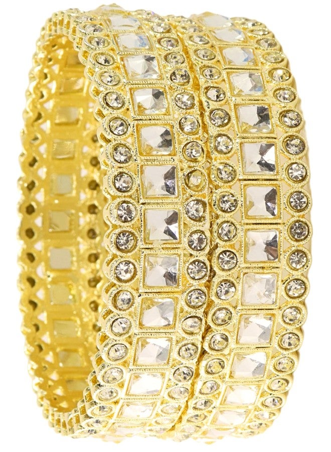 NMII Golden Metal Bangles Set with Zircon Diamond & Kundan For Women & Girls | Gold Plated Bangles | Gold Bangles | Women Kada Gold | Bangles For Girls | Golden Bangles-(MAH111-Gold-2.6) - Image 1