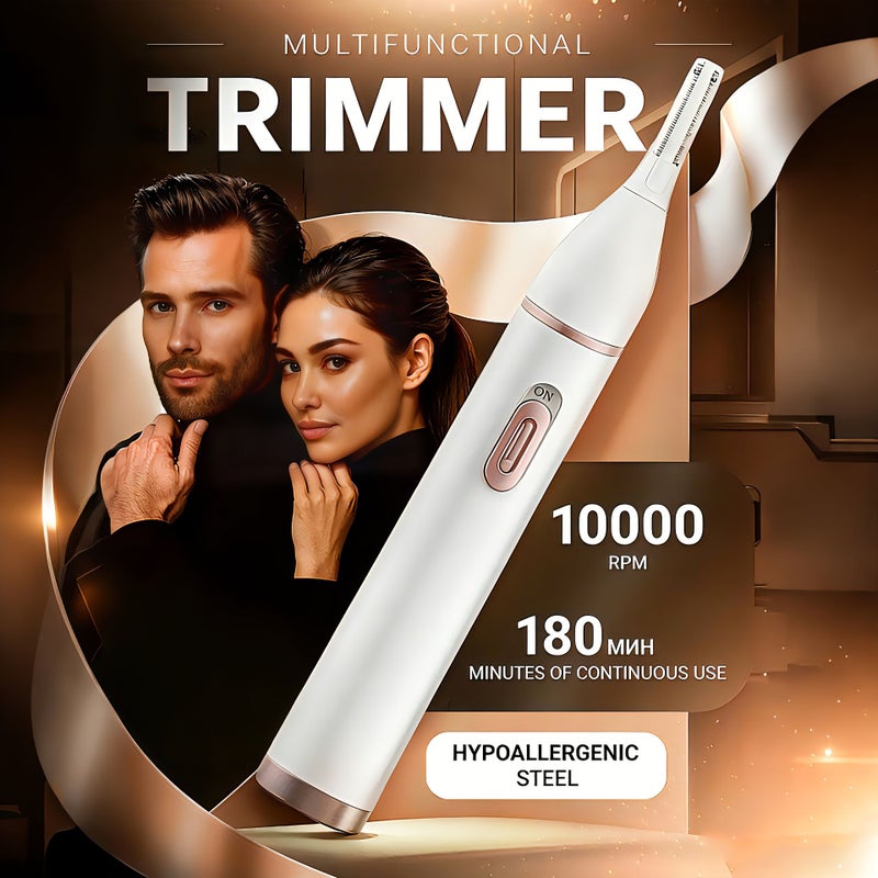 White Multifunctional Electric Trimmer For Men And Women 10000 RPM 180 Minutes Use Hypoallergenic Steel USB C Rechargeable Compact Grooming Kit For Bikini Eyebrows Nose - Image 5