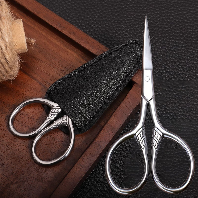 Stainless Steel Multi Purpose Vintage Grooming Scissor 3.5 Inch Ambidextrous with PU Leather Sheath - Image 1