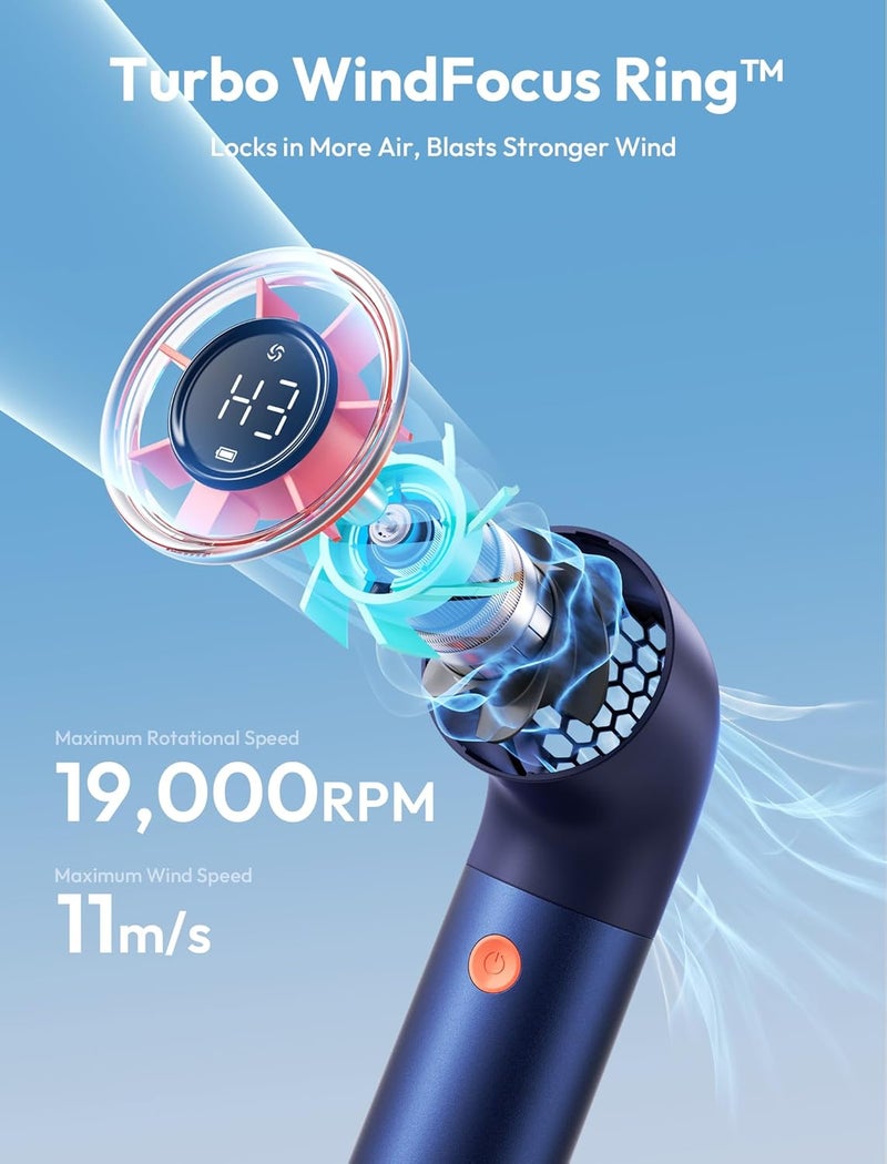 Aecooly Portable Handheld Fan, Powerful Turbo Mini Fan, 19000 RPM High Speed Aero Ultra, 15H Max Cooling Time, 7 Gears Aluminum Case,Rechargeable Personal Small Travel Essentials, Gifts for Women-Blue - Image 3