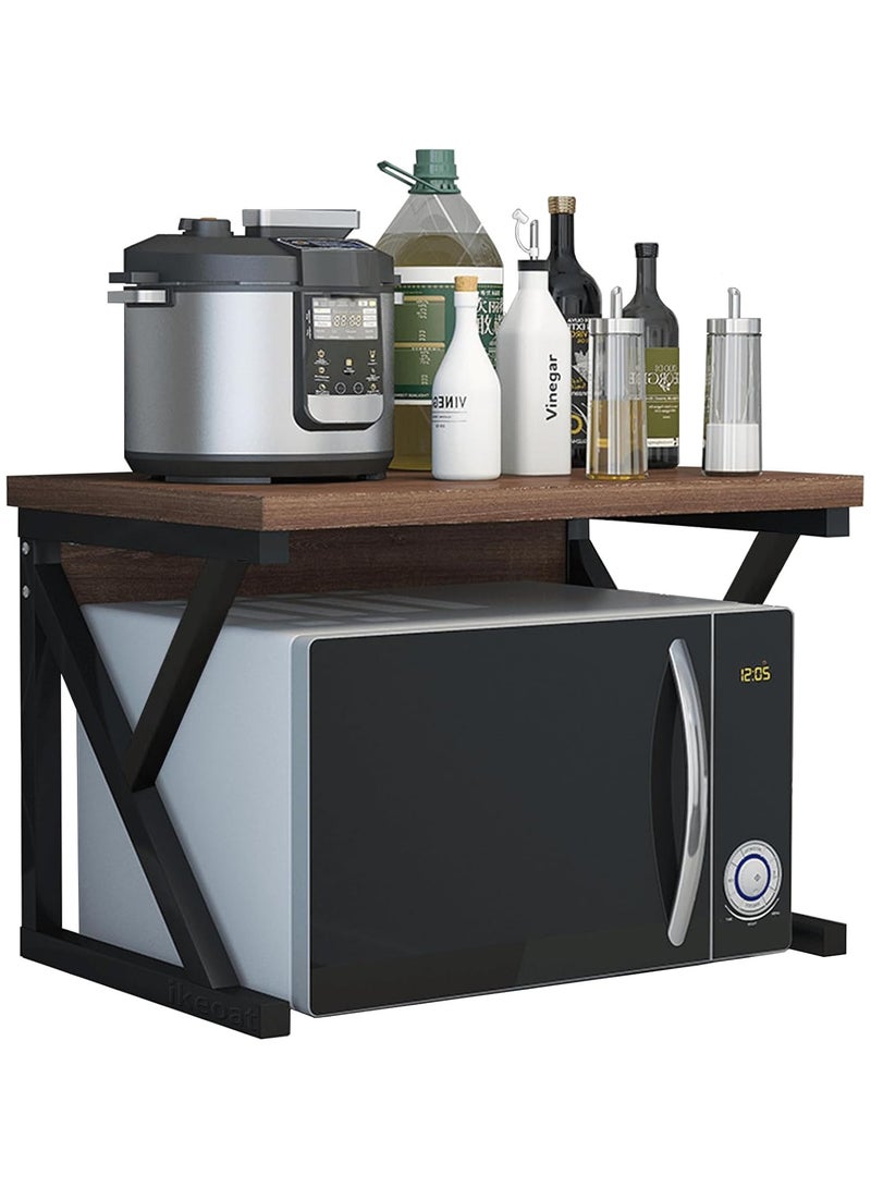 HW Microwave Oven Rack, Toaster Shelf for Kitchen Counter Top Organizer, 2 Tiers Space Saver Storage Oven Stand, Brown - Image 1