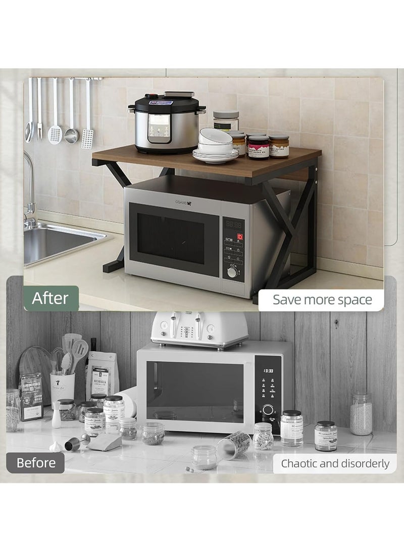 HW Microwave Oven Rack, Toaster Shelf for Kitchen Counter Top Organizer, 2 Tiers Space Saver Storage Oven Stand, Brown - Image 4