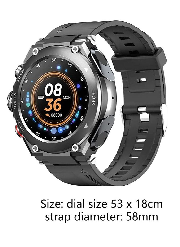 AROAQ - T92 Smart Watch with Headset Bluetooth 3 IN 1  Smart Watch Integrated Wireless Headset Temperature Heart Rate Monitor Black - Image 1