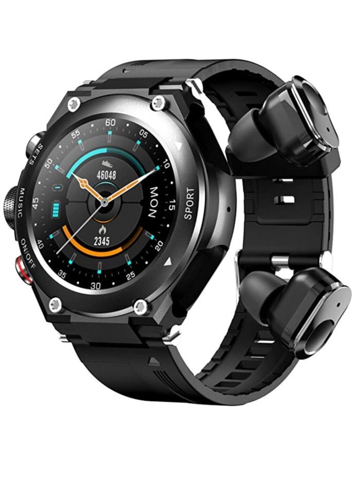 AROAQ - T92 Smart Watch with Headset Bluetooth 3 IN 1  Smart Watch Integrated Wireless Headset Temperature Heart Rate Monitor Black - Image 1