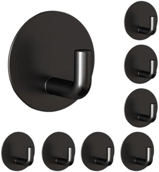 EDMILE Adhesive Hooks for Hanging, Self-Adhesive Wall Hook for Key Hat Coat, No Drill Stick on Bathroom Towel Hooks, Shower Kitchen Door Home Outdoor 8 Pack, Black - Image 1