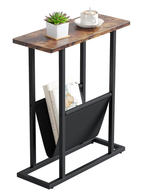 Small Narrow Side Table for Small Spaces, Slim End Table Magazine Table Nightstand with Storage Holder, Accent Skinny Snack Couch Bedside Table for Living Room, Bedroom