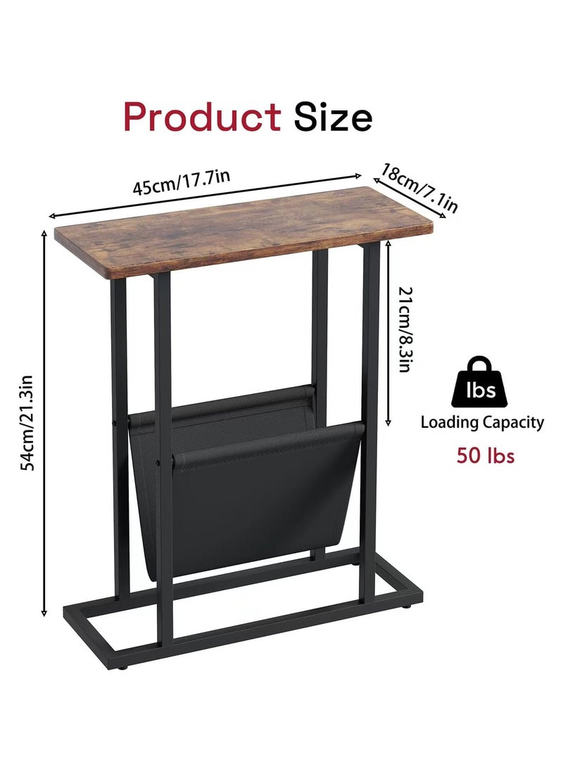 Small Narrow Side Table for Small Spaces, Slim End Table Magazine Table Nightstand with Storage Holder, Accent Skinny Snack Couch Bedside Table for Living Room, Bedroom