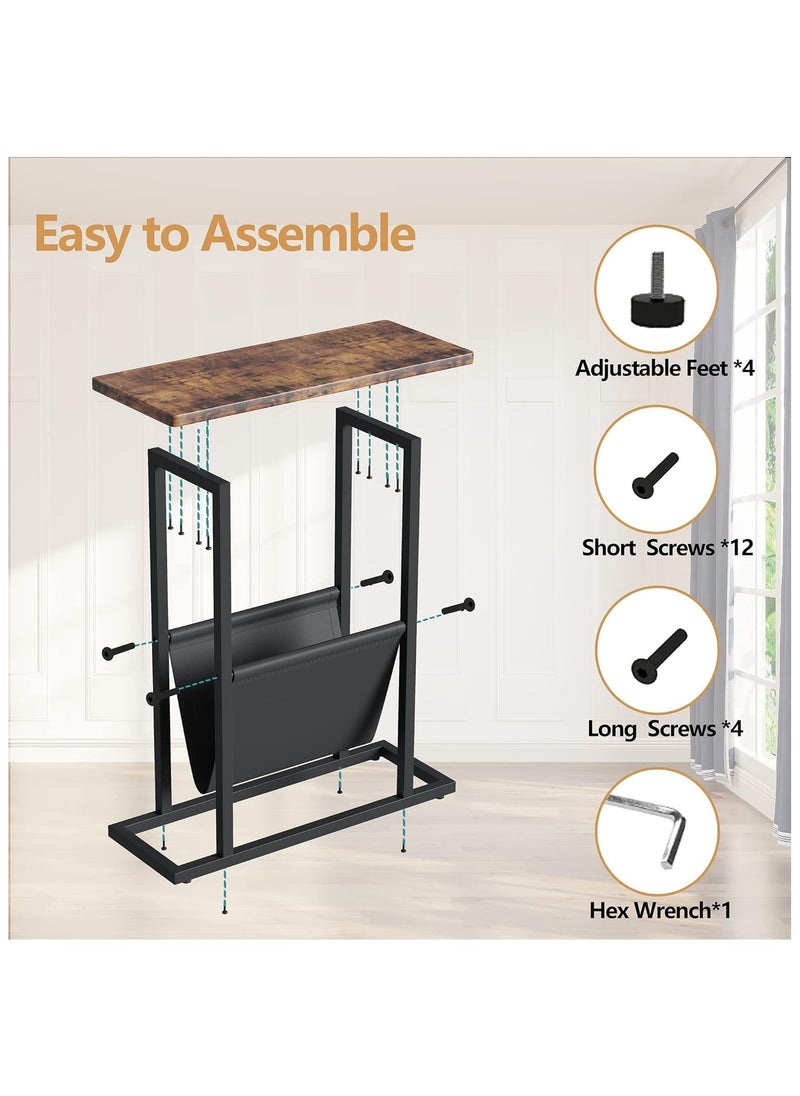 Small Narrow Side Table for Small Spaces, Slim End Table Magazine Table Nightstand with Storage Holder, Accent Skinny Snack Couch Bedside Table for Living Room, Bedroom
