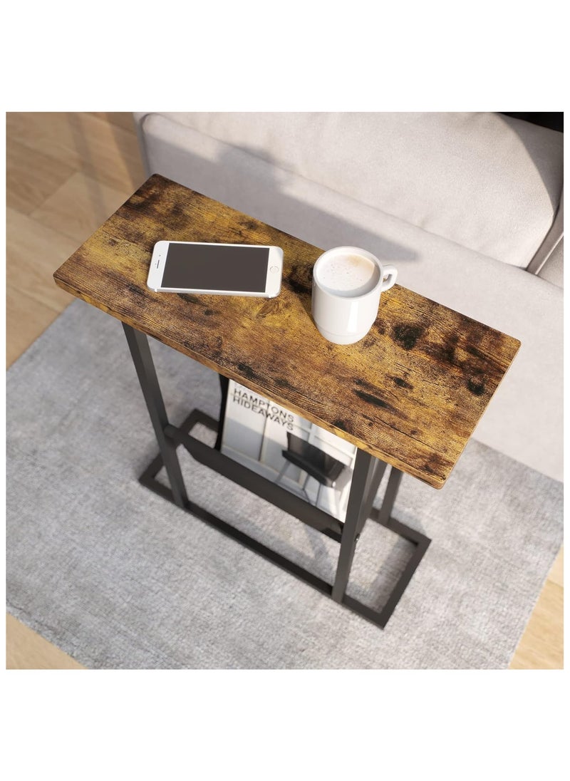 Small Narrow Side Table for Small Spaces, Slim End Table Magazine Table Nightstand with Storage Holder, Accent Skinny Snack Couch Bedside Table for Living Room, Bedroom