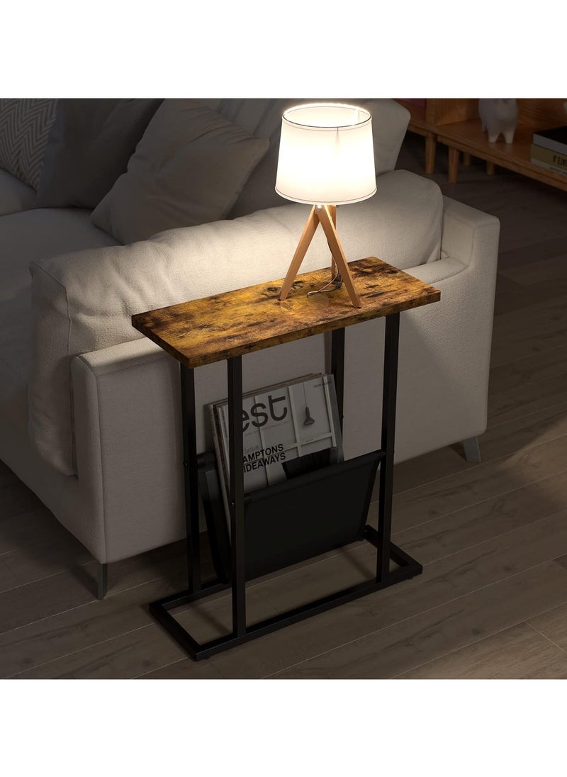 Small Narrow Side Table for Small Spaces, Slim End Table Magazine Table Nightstand with Storage Holder, Accent Skinny Snack Couch Bedside Table for Living Room, Bedroom