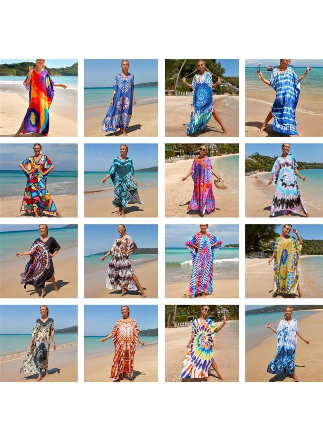 Robe Beach Blouse Rayon Printed Vacation Sunscreen Shirt Plus Size Bikini Beach Dress Amazon-Color:20 Navy Blue Color Ring-  - Image 2