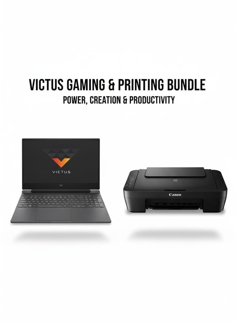 Canon PIXMA MG2541S, Compact Home All-In-One Printer, Scanner and Copier Grey & Hp Victus Gaming 15-fa1039ne Intel® Core™ i7-13700H 8GB Ram , 512GB , RTX3050 , 15.6" FHD - Mica SilverBundle - Image 1