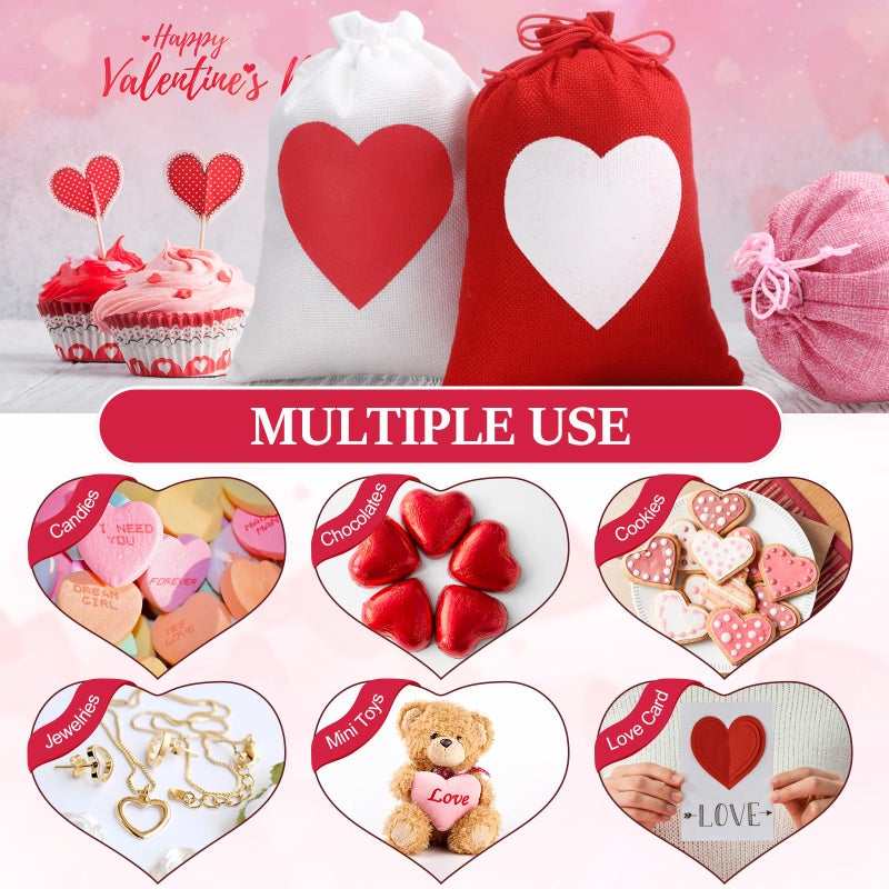 Locmeo 36 Pcs Valentine's Day Burlap Gift Bags with Drawstring Heart Burlap Bags Mini Valentines Present Pouch for Wedding Baby Shower Party Favors DIY Craft(Classic Colors,7 x 9 Inch) - Image 3