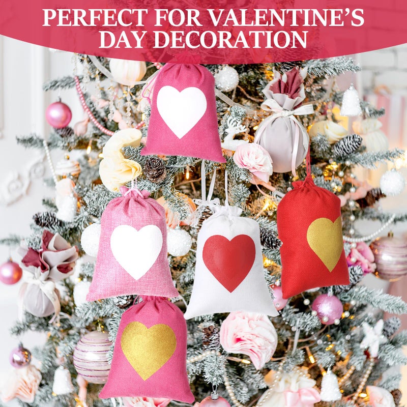 Locmeo 36 Pcs Valentine's Day Burlap Gift Bags with Drawstring Heart Burlap Bags Mini Valentines Present Pouch for Wedding Baby Shower Party Favors DIY Craft(Classic Colors,7 x 9 Inch) - Image 4