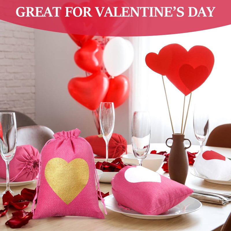 Locmeo 36 Pcs Valentine's Day Burlap Gift Bags with Drawstring Heart Burlap Bags Mini Valentines Present Pouch for Wedding Baby Shower Party Favors DIY Craft(Classic Colors,7 x 9 Inch) - Image 5
