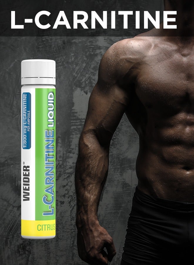Weider L-Carnitine liquid, Pre workout, Plus choline, 1.800 mg L-carnitine, 20 Ampoules x 25 ml, Citrus flavour - Image 5