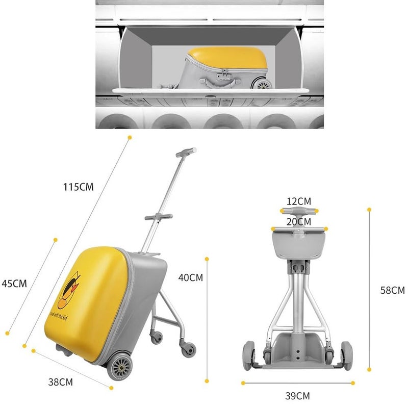 2 in 1 Carry on Suitcase, Kids Ride On Rolling Luggage Case with Detachable Baby Stroller for 1-8 Years Toddler Infant, Expandable Children Travel Trolley Case with TSA Lock for Outdoor (B, Yellow) - Image 3