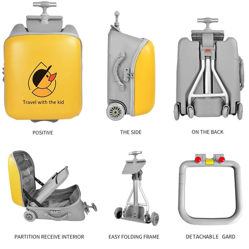 2 in 1 Carry on Suitcase, Kids Ride On Rolling Luggage Case with Detachable Baby Stroller for 1-8 Years Toddler Infant, Expandable Children Travel Trolley Case with TSA Lock for Outdoor (B, Yellow) - Image 2
