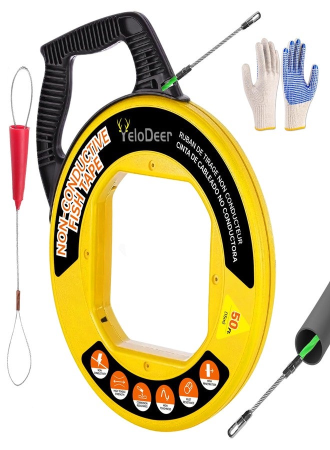 Yelodeer Fish Tape Wire Puller 50 FT x 4.5 mm with Gloves, PET Wire Fishing Tools for Walls and Electrical Conduit - Image 1