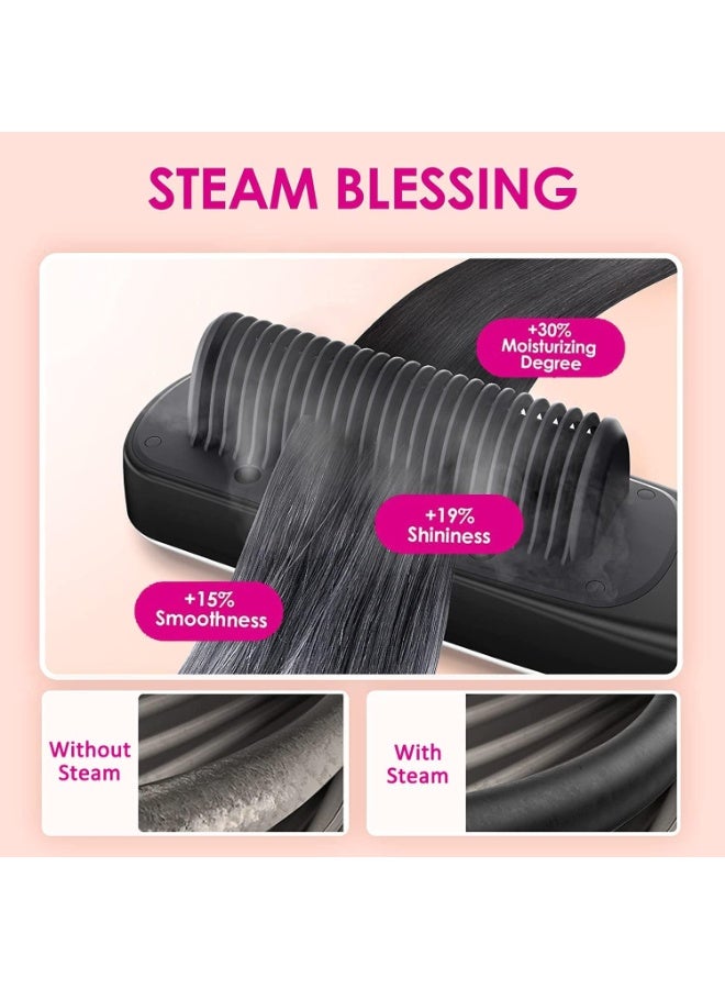 K.SKIN Hair Steam Straightener, PTC Three Level Intelligent Constant Temperature Control Steam Hair Straighteners Brush,Vapor Steam Comb Straightening Electronic Styler Tool,KD880 White - Image 3