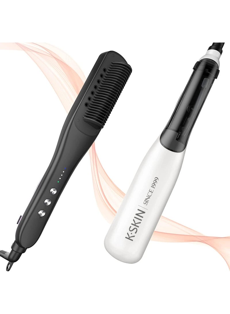 K.SKIN Hair Steam Straightener, PTC Three Level Intelligent Constant Temperature Control Steam Hair Straighteners Brush,Vapor Steam Comb Straightening Electronic Styler Tool,KD880 White - Image 1
