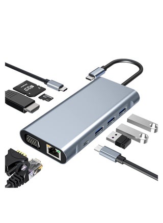 10 in 1 USB C Hub Adapter with 4K HDMI RJ45 Ethernet PD 100W SD TF Card Reader for MacBook Pro Air and More Type C Devices - pzsku/ZB22AC7360490306C3AC1Z/45/_/1725936043/f1517722-45bd-45d4-90d7-abdf205646cc