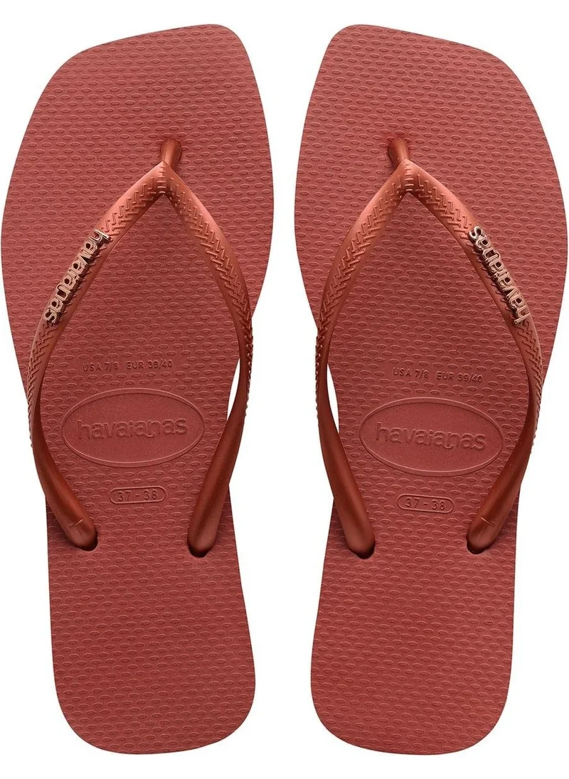 هافاياناس Square Logo Metallic Mahogany Red Brown Women's Slippers