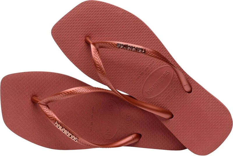 هافاياناس Square Logo Metallic Mahogany Red Brown Women's Slippers