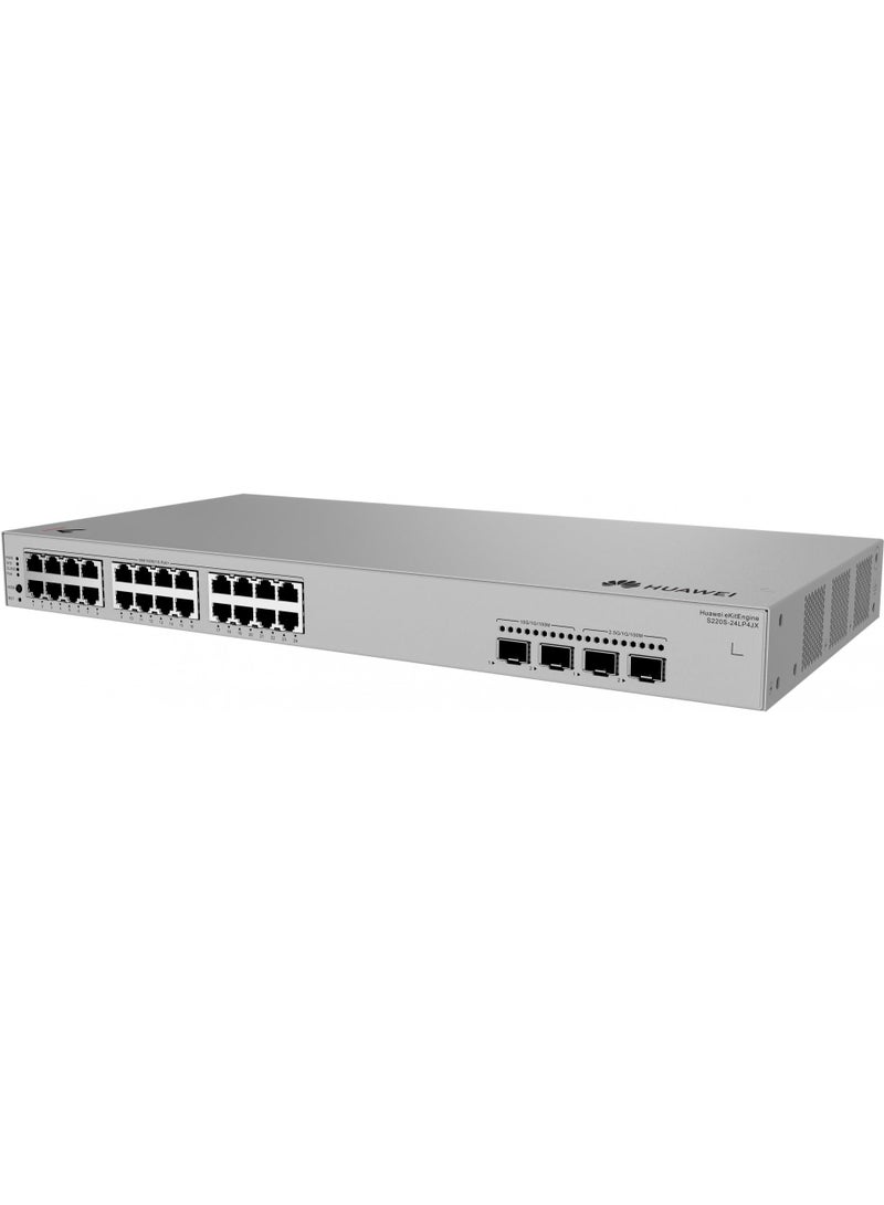 هواوي ايكيت مفتاح شبكة هواوي S220S-24LP4JX، هيكل معدني، 24 منفذ 10/100/1000BASE-T PoE+ مع 2x10GE SFP+ و2x2.5GE SFP، 195 واط، طاقة تيار متردد مدمجة - Image 4