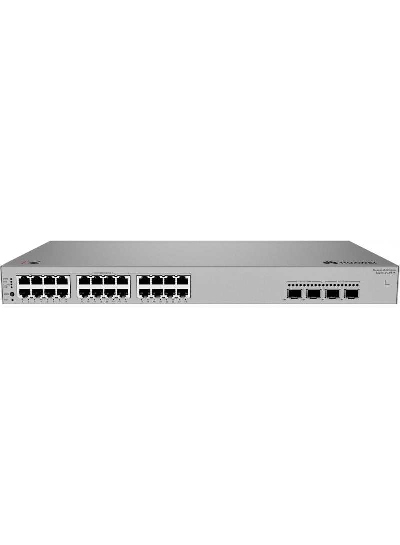 هواوي ايكيت مفتاح شبكة هواوي S220S-24LP4JX، هيكل معدني، 24 منفذ 10/100/1000BASE-T PoE+ مع 2x10GE SFP+ و2x2.5GE SFP، 195 واط، طاقة تيار متردد مدمجة - Image 1