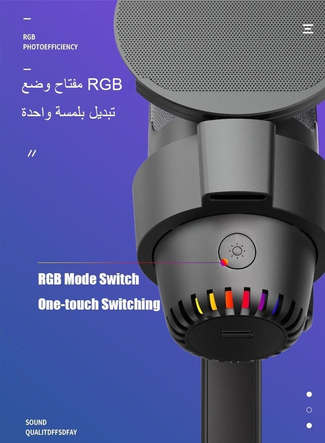 oldlaiben Gaming Microphone, USB PC Condenser Microphone RGB Light Recording Mic ENC Noise Reduction Microphone Computer Dynamic Microphone with RGB Light, Adjustable Stand, Quick Mute Desk Podcast Mic for Podcast & Singing & Streaming & Youtube - Image 3