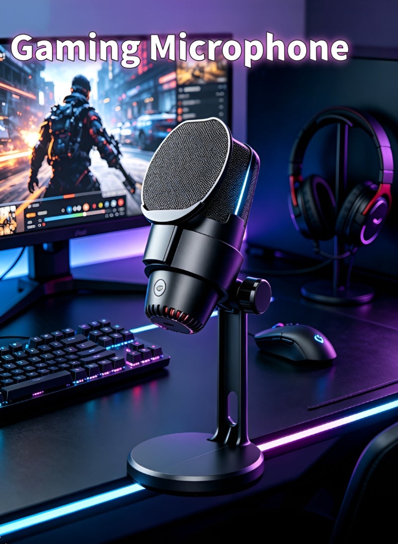 oldlaiben Gaming Microphone, USB PC Condenser Microphone RGB Light Recording Mic ENC Noise Reduction Microphone Computer Dynamic Microphone with RGB Light, Adjustable Stand, Quick Mute Desk Podcast Mic for Podcast & Singing & Streaming & Youtube - Image 1