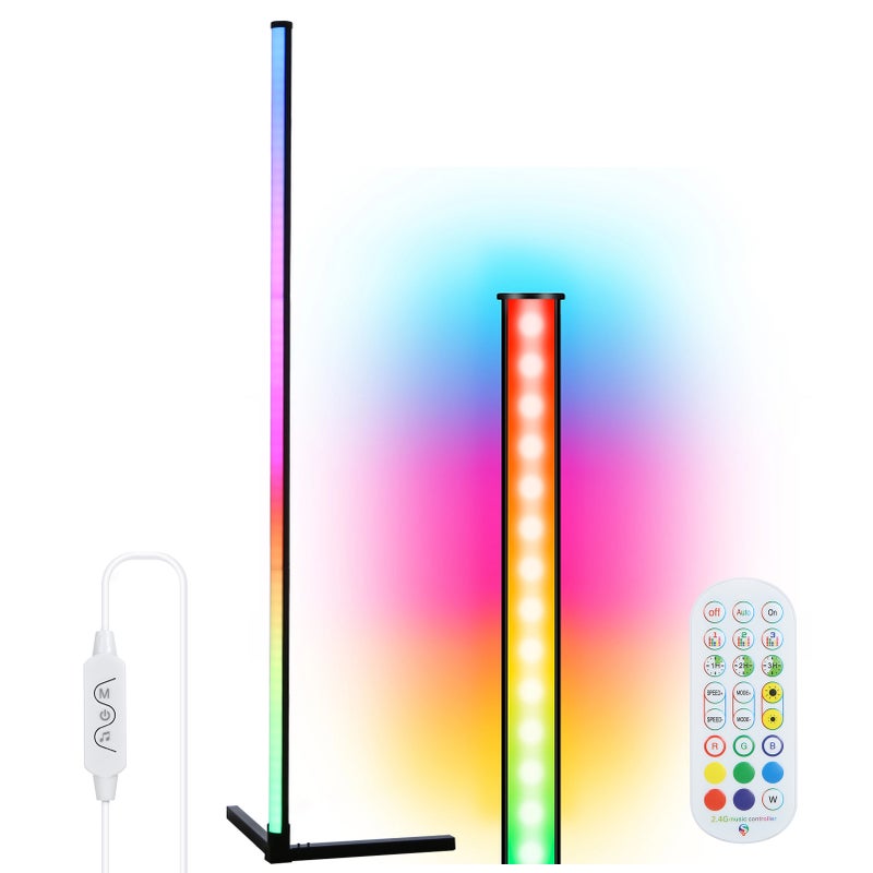 D C5V BT Connected 72 LEDs Corner Floor Lamp RGB Standing Light with Controller Supported Phones App Control/ Music Sync/ 1H&2H&3H 3 Levels Timer/ Speed& Brightness Adjustable Dimmbale/ - Image 1