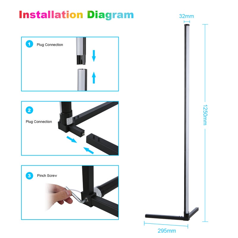 D C5V BT Connected 72 LEDs Corner Floor Lamp RGB Standing Light with Controller Supported Phones App Control/ Music Sync/ 1H&2H&3H 3 Levels Timer/ Speed& Brightness Adjustable Dimmbale/ - Image 3